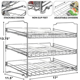 Simple Houseware Stackable Can Organizer Rack for Pantry/Cabinet – 11.5" D x 17" W x 13.75" H, Holds 36 Cans, 3-Tier Can Food Storage Dispenser, Chrome