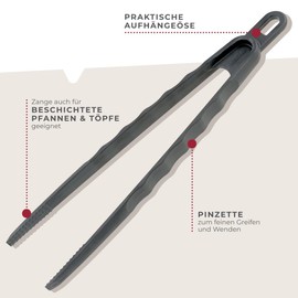 Fackelmann Steak Tweezers for Fine Gripping and Turning - Tweezers for Kitchen and Grill - Long Kitchen Tweezers for Meat and Steak, Black