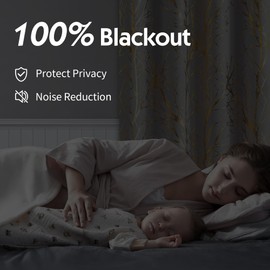 FMFUNCTEX 100% Blackout Valances for Kitchen, Gold on Grey Foil Tree Branch Curtain for Living Room, 18 Inches Long Metallic Tree Branch Patterned Window Valance for Bedroom 1 Panel Rod Pocket