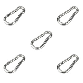 Leliafleury 5Pcs Spring Snap Hooks M5 Stainless Steel Carabiner Clip Spring Key Clips for Keychains DIY Accessories, Silver
