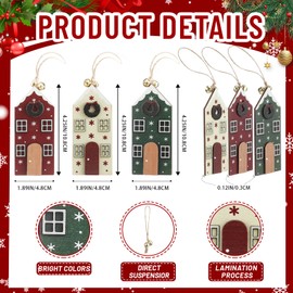 Thyle 12 Pcs Wooden Christmas Village Door Hanging Ornament Xmas Tree Tag Decoration Wooden House for Craft Small Hanging Ornament with Rope for Holiday Winter Gift Decor Supplies(Colorful)
