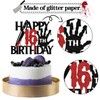 Decoración para tartas de cumpleaños número 16 con purpurina negra,