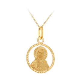 Carissima Gold Women's 9ct Yellow Gold 14.5mm Diamond Cut Round Christ Pendant on a 9ct Yellow Gold Curb Chain 46cm/18"