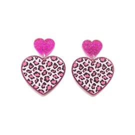 Leopard Valentine's Day Dangle Earrings Cute Heart Shape Love Resin Acrylic Earrings for Women Jewelry(A)