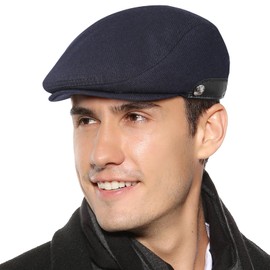 Superora Men's Flat Cap Beret Cap Cotton Unisex Hat 1920 Style Men's Flat Cap Winter Warm Flat Cap with Checked Pattern Cotton Hats, Navy1