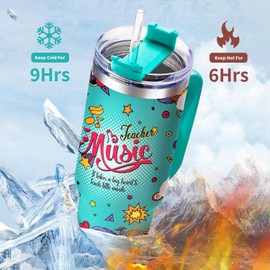 Uniqwaves 40oz Music Teacher Cup Tumbler with Handle,Music Teacher Gifts for Women,Music Teacher Appreciation Gifts for Teacher Back to School Graduation Birthday Thank You Gift for Teacher Gifts