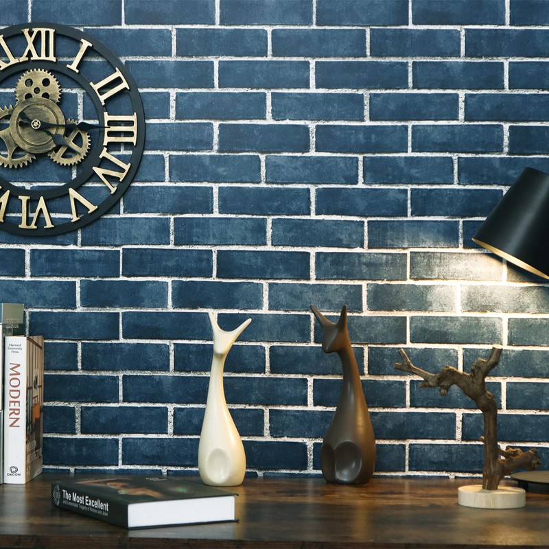 HeloHo 17.7" X 394" Blue Brick Wallpaper Peel and Stick