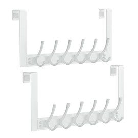 2 Packs Over The Door Towel Rack with 6 Hooks, Heavy Duty Over Door Hooks for Hanging Clothes Coat Hat Jacket, Door Hanger Home Organizer for Bathroom Closet Bedroom Kitchen Dorm Room (2, White)