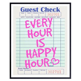 Preppy Happy Hour Bar Decor - Trendy Stuff Chic Wall Art, Cute Wine Wall Art, Funky Bar Decorations - Guest Check Wall Decor, Cocktail Wall Decor for Women - Home Decor Aesthetic funny Dorm Room Decor