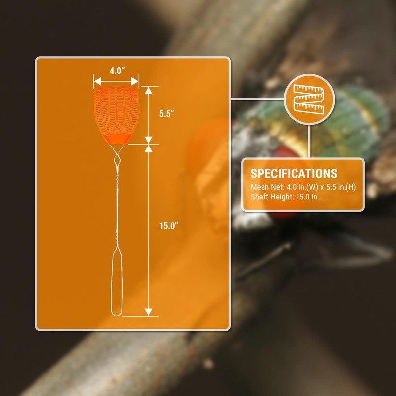 BUGKWIKZAP (5 Pack, Orange) Heavy Duty Metal Braided Fly Swatters,