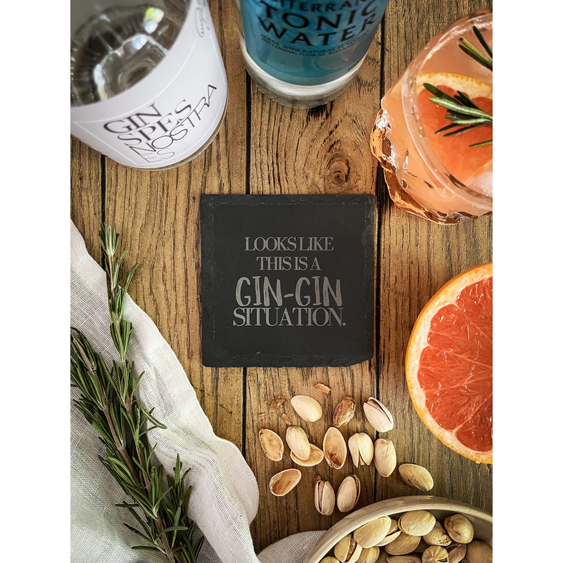 Slate Coaster Set (4 Pieces) for Gin with Gin Sayings