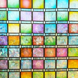 Colorful Privacy Window Film, Decorative Square Glass Door Films Static Cling Window Tint Cling Stickers Decal Covering,Removable Heat Cotrol Anti UV for Home and Office,35x78.7 in.