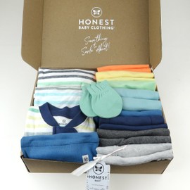 HonestBaby Multipack Gift Sets 100% Organic Cotton for Newborn Infant Baby Boys, Girls, Unisex, Rainbow Blues, 0-3 Months