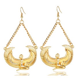 Women's Acient Epyptian Goddess Isis Drop Earrings Hip Hop Figure Dangle Chain Earrings Costume Party Jewelry (Gold)