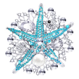 KristLand Starfish Brooch Austrian Crystal Rhinestone Pearl Women's Corsage Gold-Plated Brooch Sea Animal Brooch Bag Brooch Party Birthday Gift Box Women, Pearl