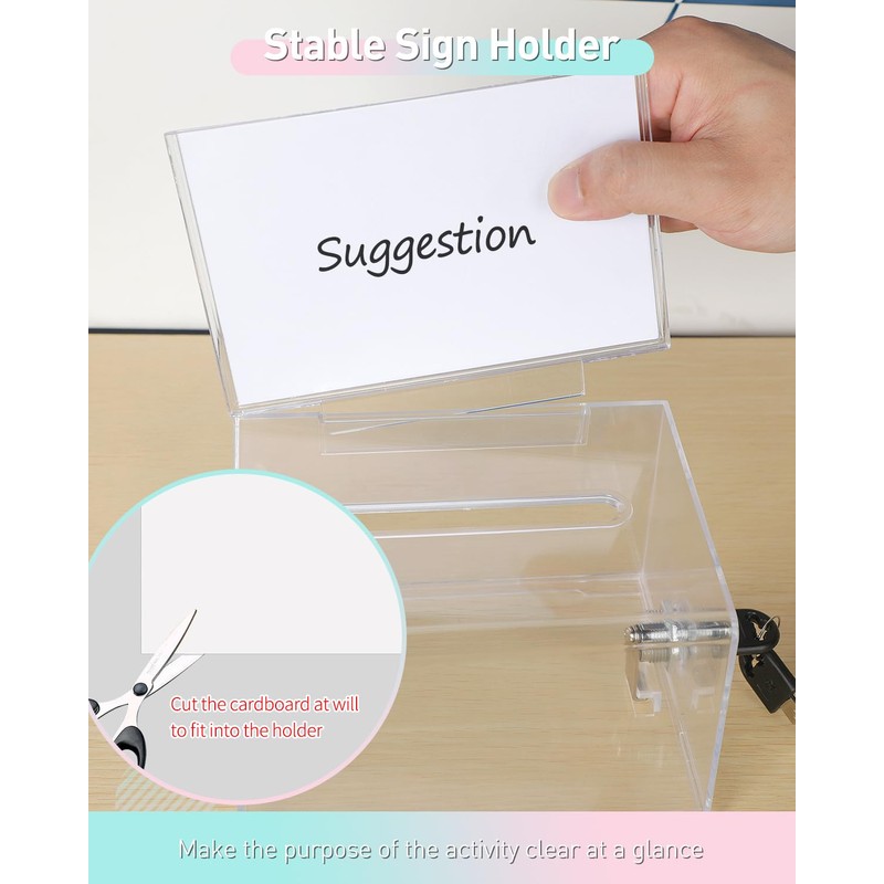 Uniclife Acrylic Donation Box with Lock and Sign Holder Clear