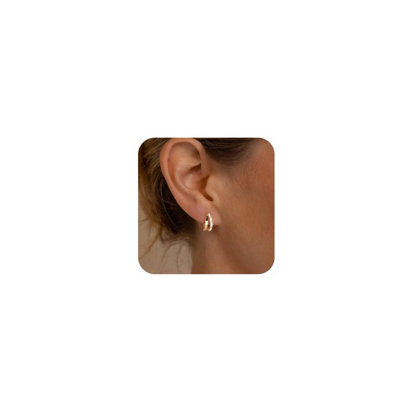 Small Dainty Huggie Hoop Earrings - 14K Gold Lightweight Hypoallergenic Cubic Zirconia Earring Cute Double CZ Spiral Hoop Earring for Women Girls Jewelry Gifts