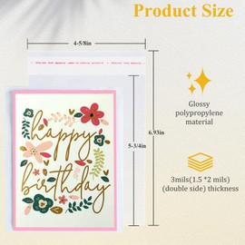 Miraclekoo 300Pcs 4-5/8 X 5-3/4 Inch Resealable Cello Cellophane Bags,Thick Greeting Card Clear Plastic Sleeves-Fit A2 Card Envelope Photos Cookie Candy