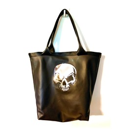 Faux leather tote bag with seat belt straps & skull decal, vegan leather handbag, men's or women's tote bag
