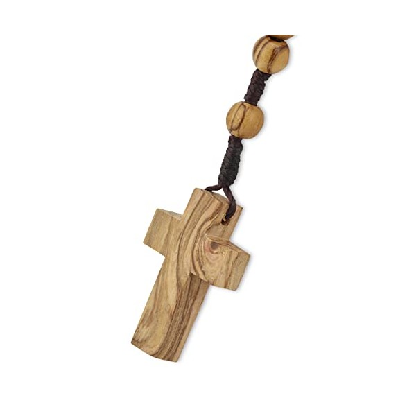 Olive Wood 5 Decade Catholic Rosary from Bethlehem in Natural Cotton Pouch - Wooden Rosary with Authenticity Certificate for Men and Women