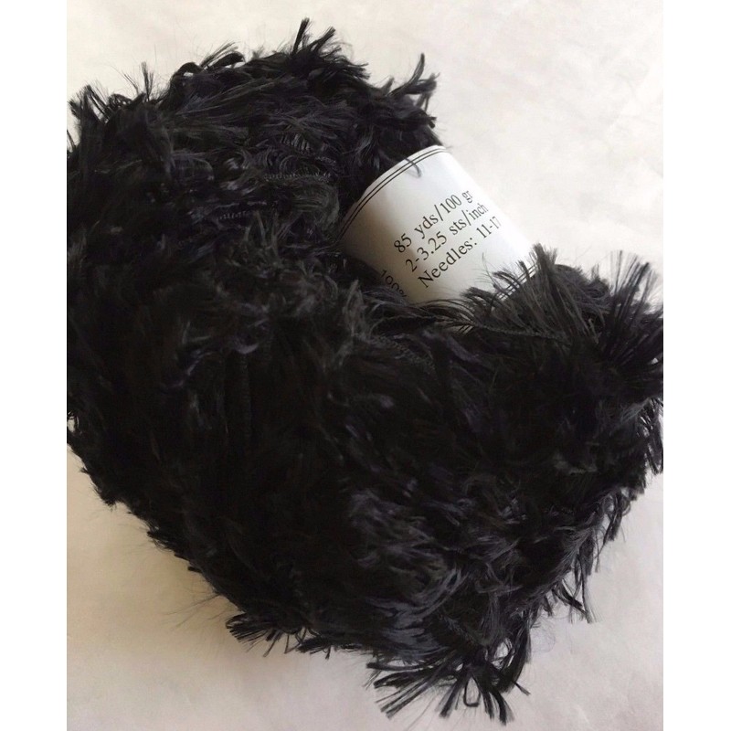 Crystal Palace Splash #202 "Ebony" Black Feather Boa Eyelash Yarn