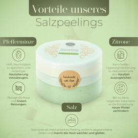 réju.mo Exfoliating Salt Scrub for Face and Body, Sauna Salt Scrub, for Gentle and Smooth Skin, Anti-Acne, for Nourishing and Cleansing the Skin (Green) Peppermint Lemon