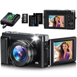 Digital Camera, 4K 48MP Autofocus Compact Digital Camera with 32G Memory Card 16X Digital Zoom, Vlogging Camera with 3.0 inch 180° Flip Screen and Charging Station for Teenagers, Beginners（Black）