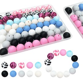 ROBBEAR 70pcs Silicone Beads,15mm Silicone Beads Kit for Keychain, Braceclet, Necklace Making, Loose Round Silicone Beads for DIY Jewelry Making, Bulk Silicone Beads Classic Matching Mixed Color