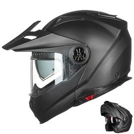 ILM Motorcycle Full Face Modular ATV Helmet Three in One Snowmobile Casco with Pinlock Anti Fog Visor for Men Women DOT Model 909F(Matte Black L)