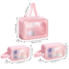 Woobroo Clear Travel Toiletries Bag for Women, 3 Pack Toiletry Bags with Zippers Travel Essentials PVC Waterproof Cosmetic Clear Wash Bag for Girls