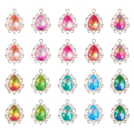Beadthoven 20Pcs Silver Teardrop Charms 10 Colors Resin Rhinestone Pendants Gradient Transparent Crystal Charms Water Drop Dangle Pendants for Jewelry Making Bracelet Necklace Earring DIY Crafts