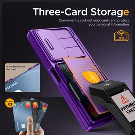 Tongate Funda para Z Fold 6, [con Tarjetero y Soporte para Lápiz óptico] [Protección de Pantalla de Cristal y Tapa Deslizante para Cámara] Funda Robusta con Bisagra de Protección, Morado