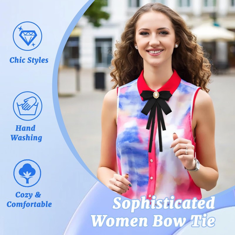LJBFNN Womens Bow Tie, Black Ribbon Bow Tie for Women,