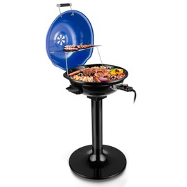 Electric Grill, Techwood Indoor/Outdoor Electric BBQ Grill, 1600W Portable Removable Stand Grill with Adjustable Heat & Drip Tray, Double Layer Design for Party, Patio & Backyard (Blue)