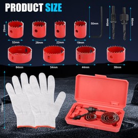 Hole Saw Kit, 11Pcs holesaw set 19-64mm Hole Cutter Perfect for Drilling Soft Metal, Wood, PVC, Plastic, Holesaws Carbon Steel Downlights Drill Bit Tools with A Pair of Gloves, Storage Box