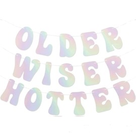 YYBD Older Wiser Hotter Banner Iridescent Glitter Happy Birthday Banner Paper Banner Shiny Birthday Sign for Women Men 30th 40th 50th 60th 70th 80th Birthday Party Supplies Decoration