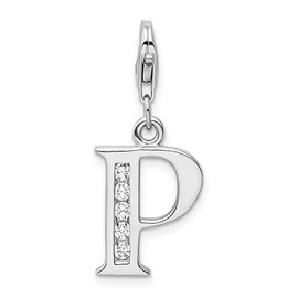 Sterling Silver CZ Letter P W/Lobster Claw Clasp Clasp Charm Charms