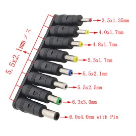 Audio Fan DC Plug Adapter 8 Types (Female 5.5mm 2.1mm Jack) Convert External Diameter Inner Diameter (H 3.5mm 1.35mm) (G 4.0mm 1.7mm) (F 4.8mm 1.7mm) (E 5.5mm 1.7mm) (D 5.5mm 2.1mm) (C 5.5mm 2.5mm) (B
