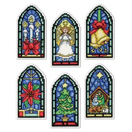 Design Works Crafts Stained Glass Counted Cross Stitch Ornament Kit - Set of 6