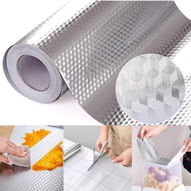 Beminh Kitchen Wallpaper, Silver Aluminum Foil Stickers, Oil Proof, Waterproof, Self-Adhesive, 15.7X197 Inches