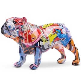 Escultura de Bulldog Grafiti en Color, Estatua de Bulldog Británico Francés de Arte Grafiti en Pie, Decoración de Moda de Perro en Resina con Tecnología de Color (C)