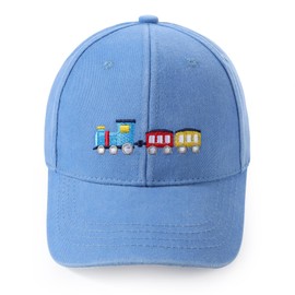 Cute Train Embroidered Kids Baseball Caps Toddler Adjustable Washed Cotton Vintage Snapback Trucker Hat for Boys Girls 3-8 Years,Train Blue