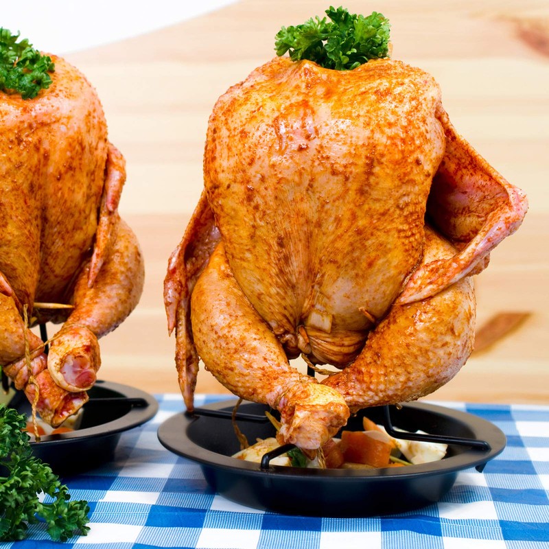 WELLGRO Set of 2 chicken roasting dishes, chicken stand, roasting