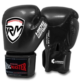 RingMaster Sports Kids Boxing Gloves Carbon Leather Training Sparring Punch Bag Mitt (Black, 8 oz)