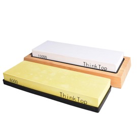 ThinkTop Knife Sharpening Stone 6000/15000, No-Soak Japanese Process of Professional Waterstone Sharpener, Fast Polishing Kit for Kitchen Cutlery and Outdoor Blades, with NonSlip Bamboo Base