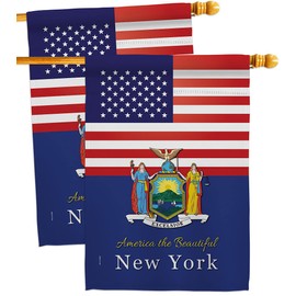 US New York House Flags 2 pcs Pack Americana States USA American Territories Republic Country Particular Area Small Decorative Gift Yard Banner Double-Sided Made In 28 X 40