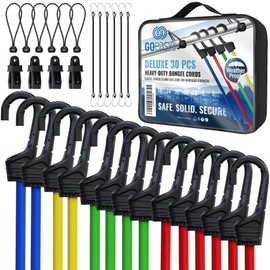 Bungee Cords Heavy Duty Outdoor - 30 PCS Bungee Cord with Hooks Assorted Sizes in Carry Bag, 10", 18", 24", 32", 40" Bungee Cords with Hooks & 8" Canopy, Bungee Balls, Tarp Clips