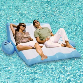 4E's Novelty Two Person Inflatable Pool Recliner Adult Pool Lounger Float with Cup Holder - Heavy Duty Lounger for Adults Floating Recliner Blow Up Floaties Water Floaty Lake Beach Tanning Float