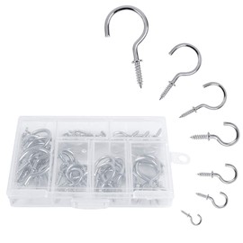 OWUDE 60PCS Screw Hooks, Cup Hooks Heavy Duty, Small Hanging Hooks, Drop Ceiling Hooks Screw for Hanging Plants, Cups, Kitchen Cabinet Shelf, 7 Sizes (Silver)