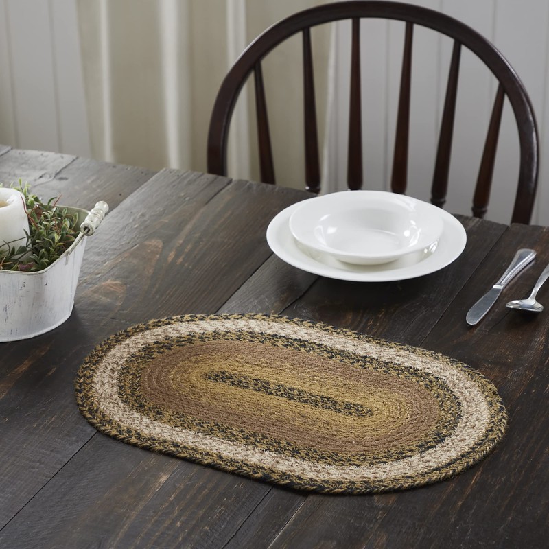 VHC Brands Kettle Grove, Dining Table Placemat, Braided Jute, Oval,